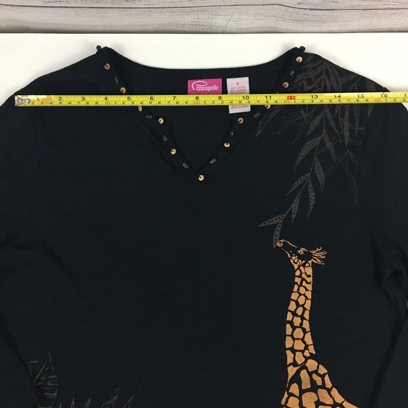 Pappagallo Top Giraffe Animal Print Beaded Pullover 3/4 Sleeve - Picture 5 of 7